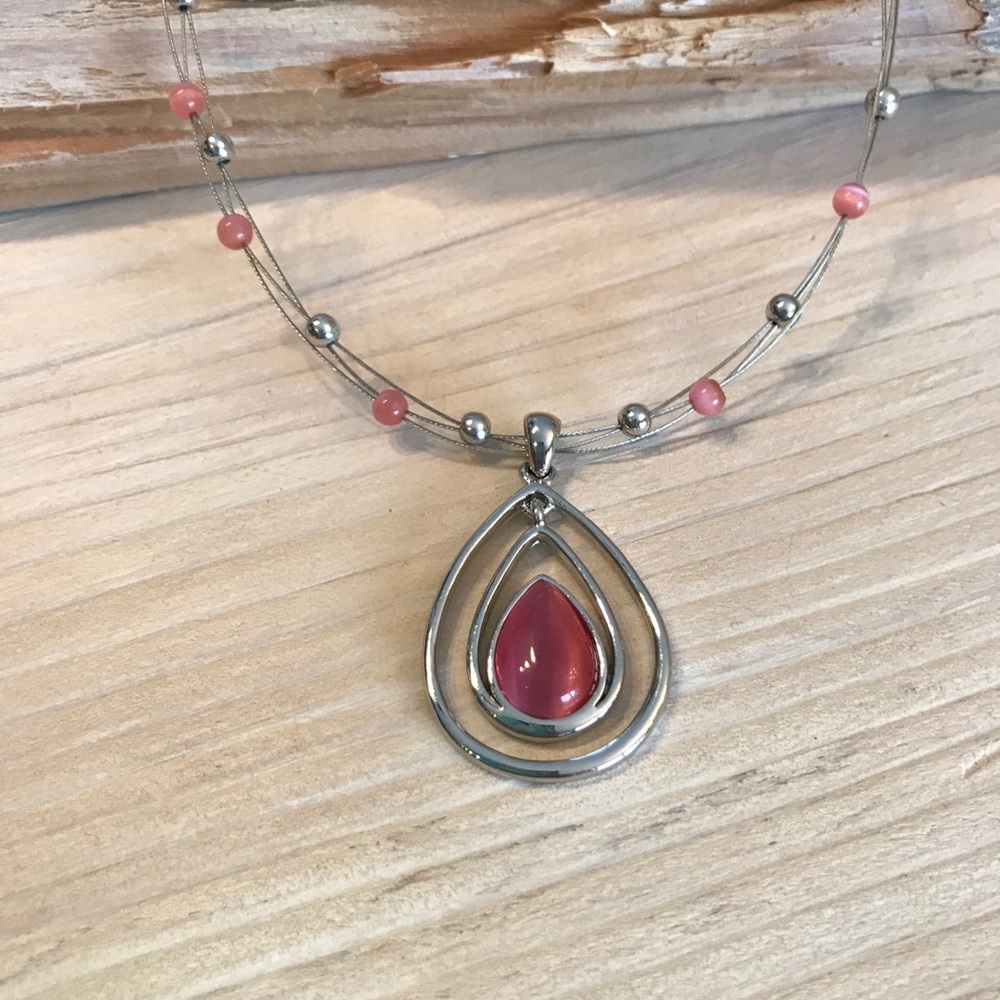 Lia Sophia Cotton Candy Necklace Cats Eye Pendant